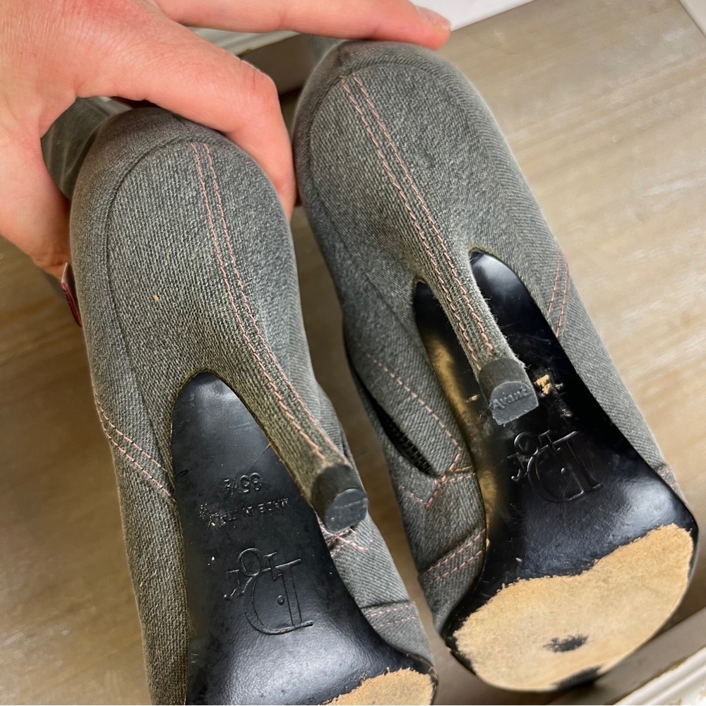 Vintage Christian Dior Y2K Denim Ankle Booties Pink Stitch Italy 35.5 Grunge - Picture 5 of 15